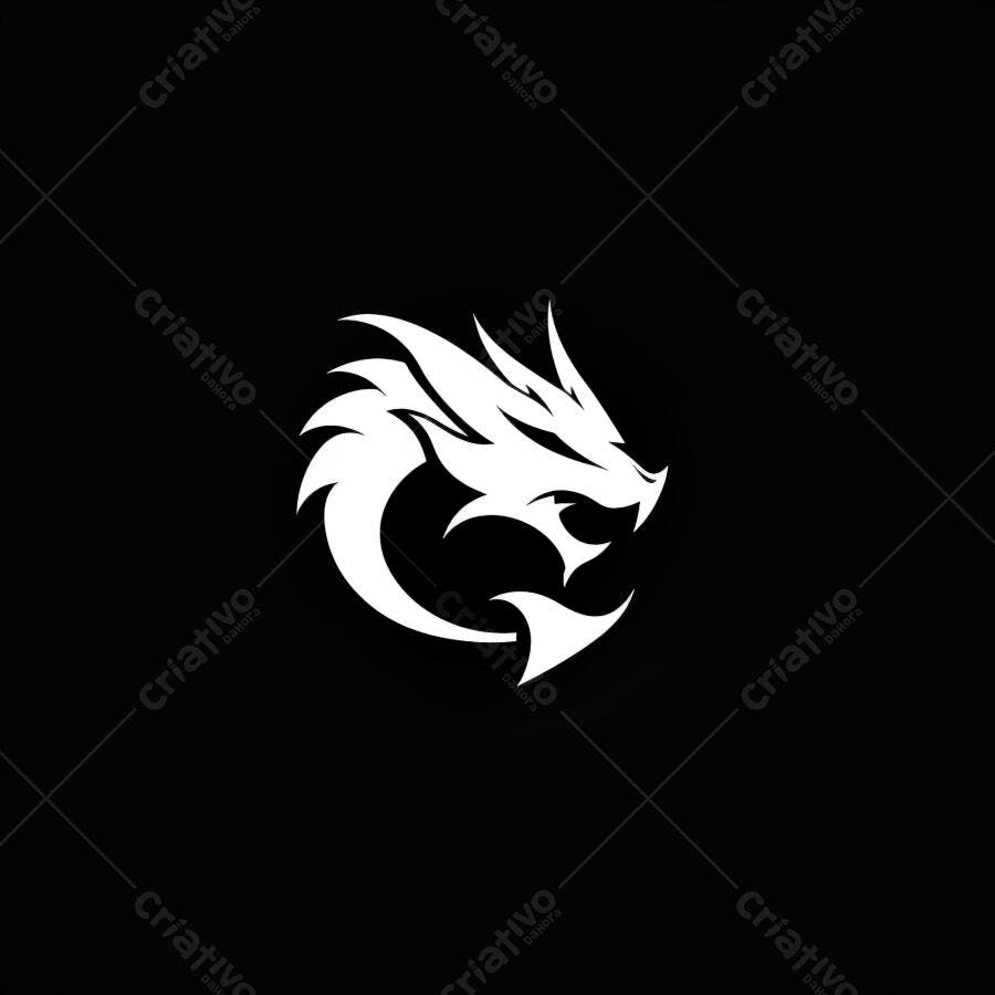 Dragão branco estilizado logo minimalista em fundo preto