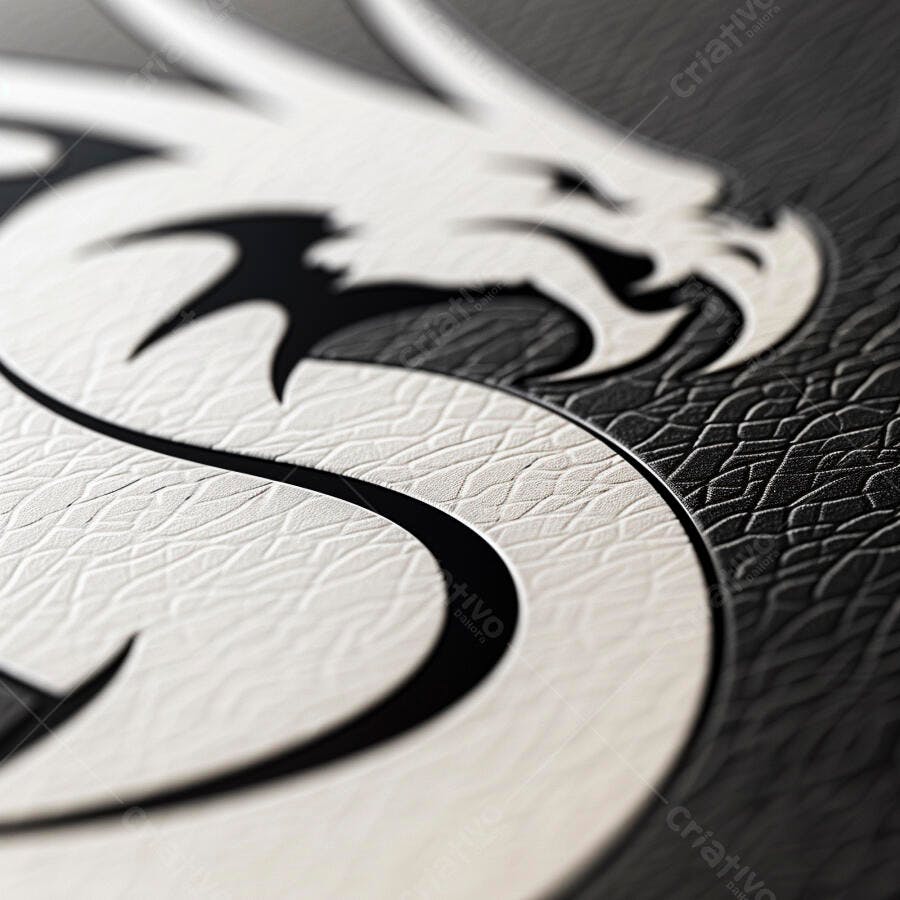 Dragão estilizado branco e preto logotipo em relevo textura