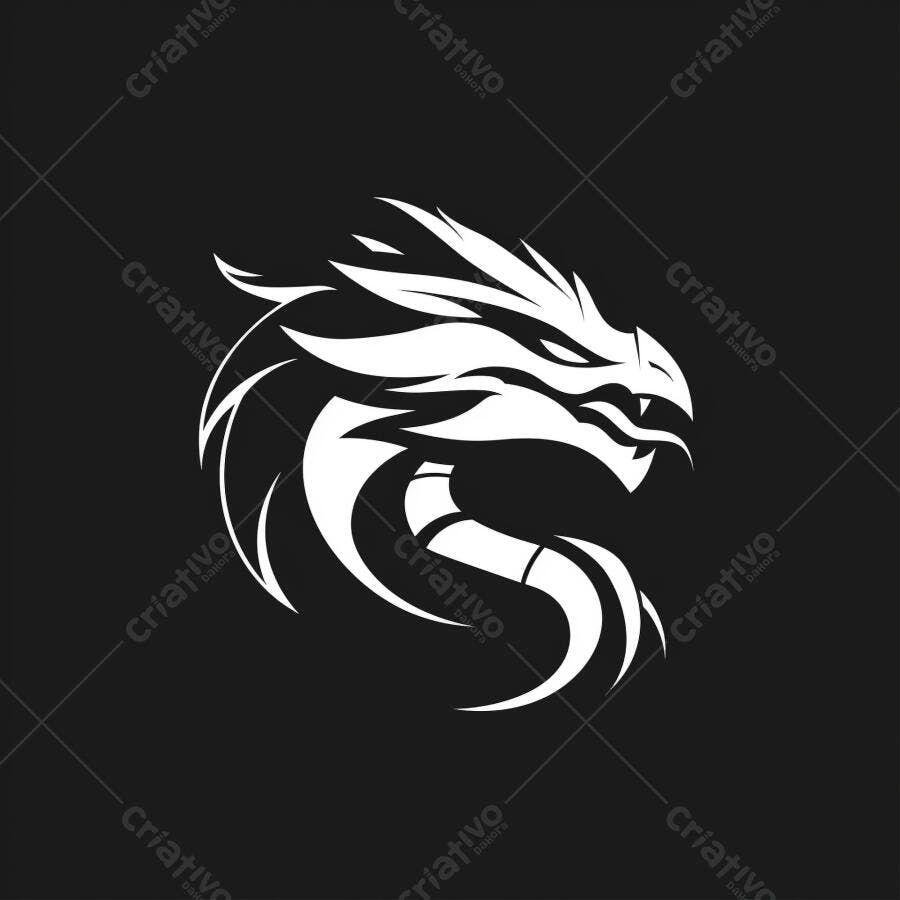 Dragão estilizado branco logo para eSports e jogos de fantasia