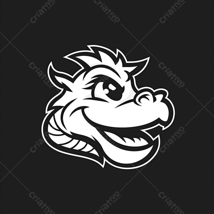 Mascote dragão branco e preto sorrindo ilustração estilo eSports