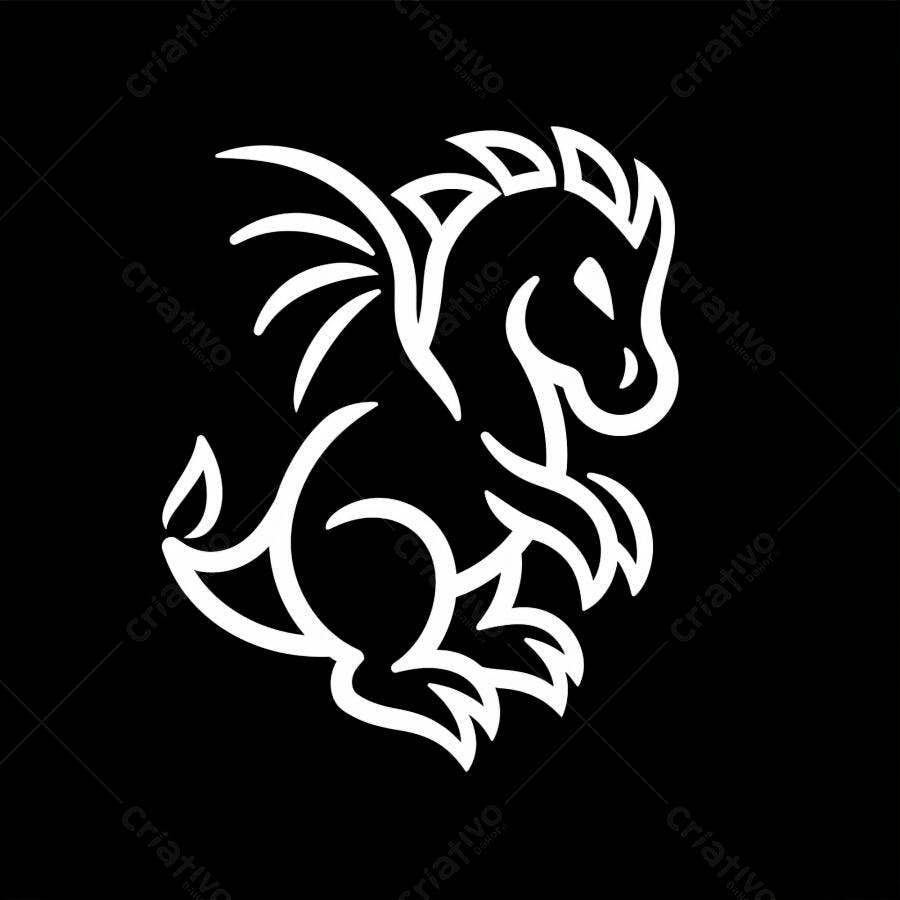Dragão branco estilizado logo criatura mítica com asas