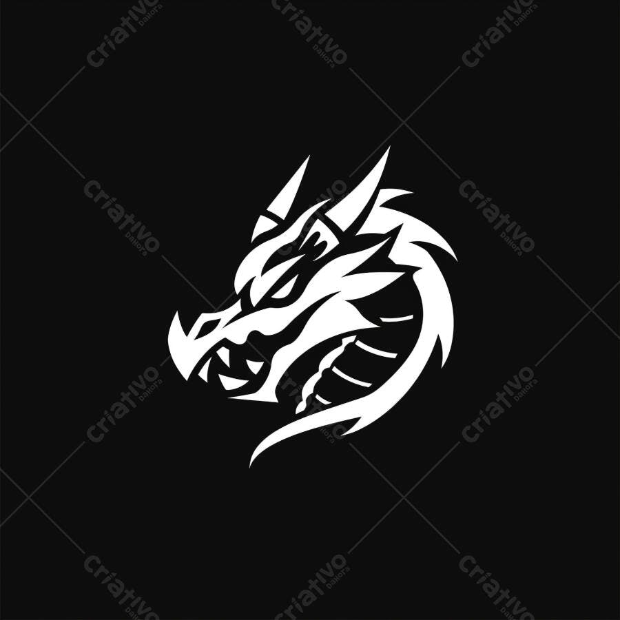 Dragão branco logo cabeça feroz para eSports em fundo preto