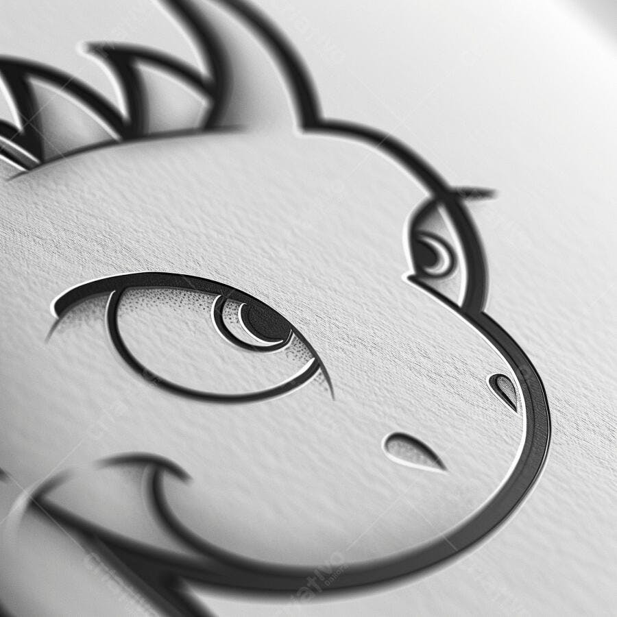 Dragão estilizado em relevo preto e branco com textura de papel
