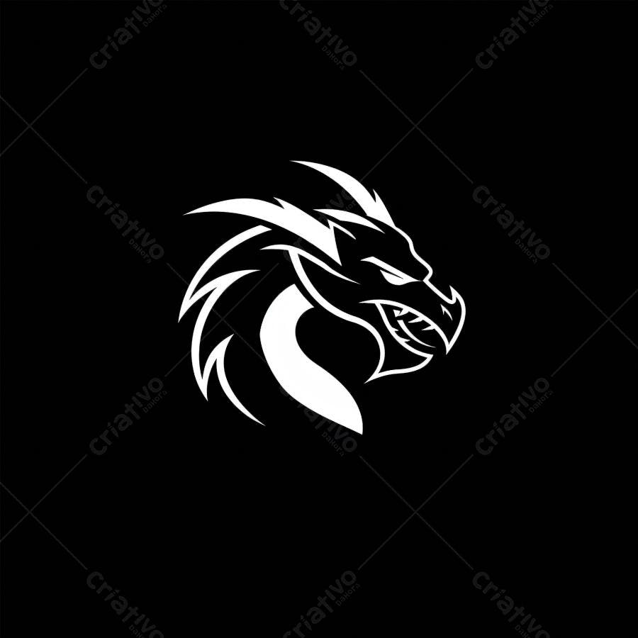 Dragão branco logotipo vetorizado em fundo preto estilo e-sports