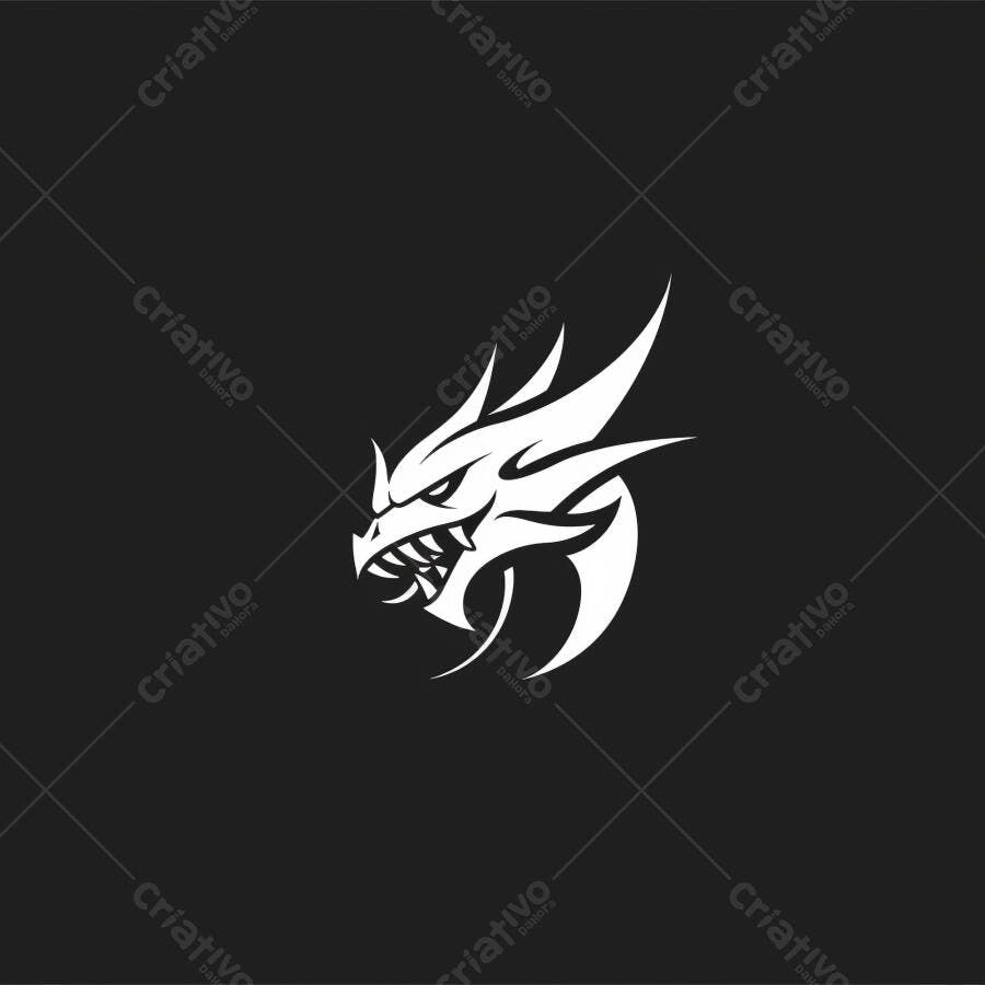 Dragão branco estilizado cabeça logo design esportes