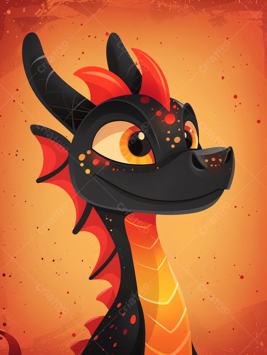 Dragão preto e vermelho personagem ilustração vibrante