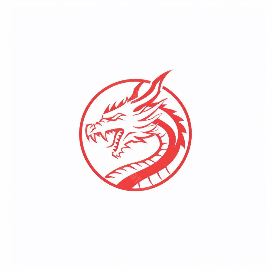 Dragão vermelho cabeça em círculo branco logo design