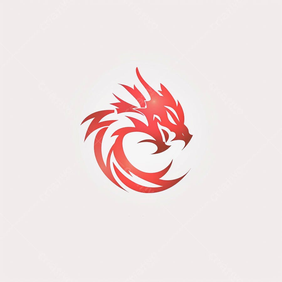 Logo de dragão vermelho estilizado em design abstrato e moderno