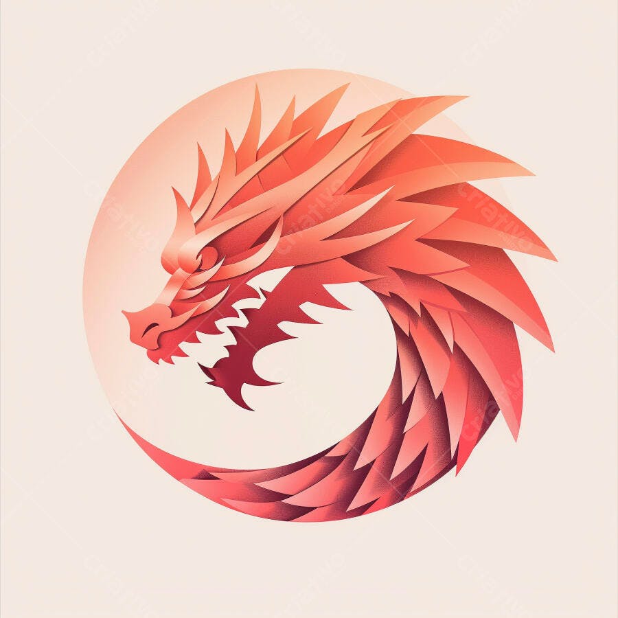 Dragão estilizado vermelho e laranja ilustração em design moderno