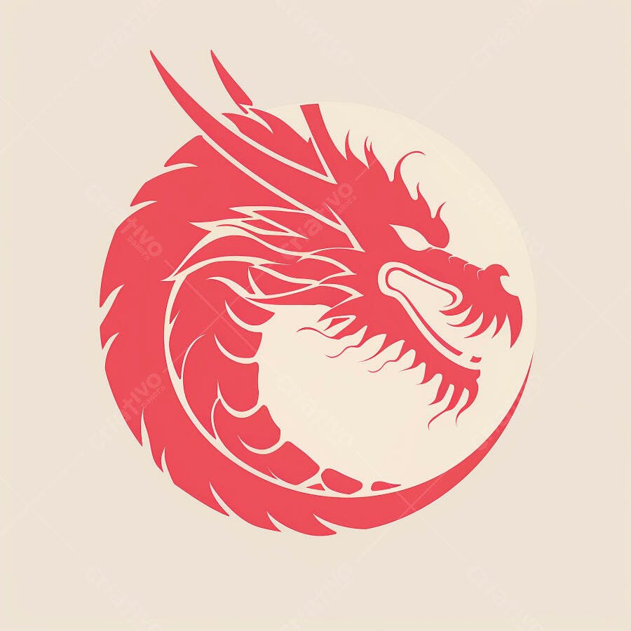Dragão chinês vermelho em arte circular minimalista