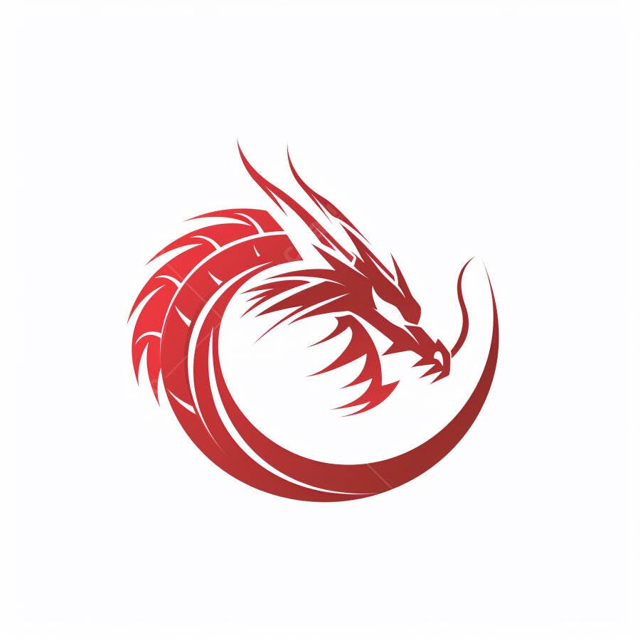 Dragão vermelho estilizado em formato circular logotipo moderno