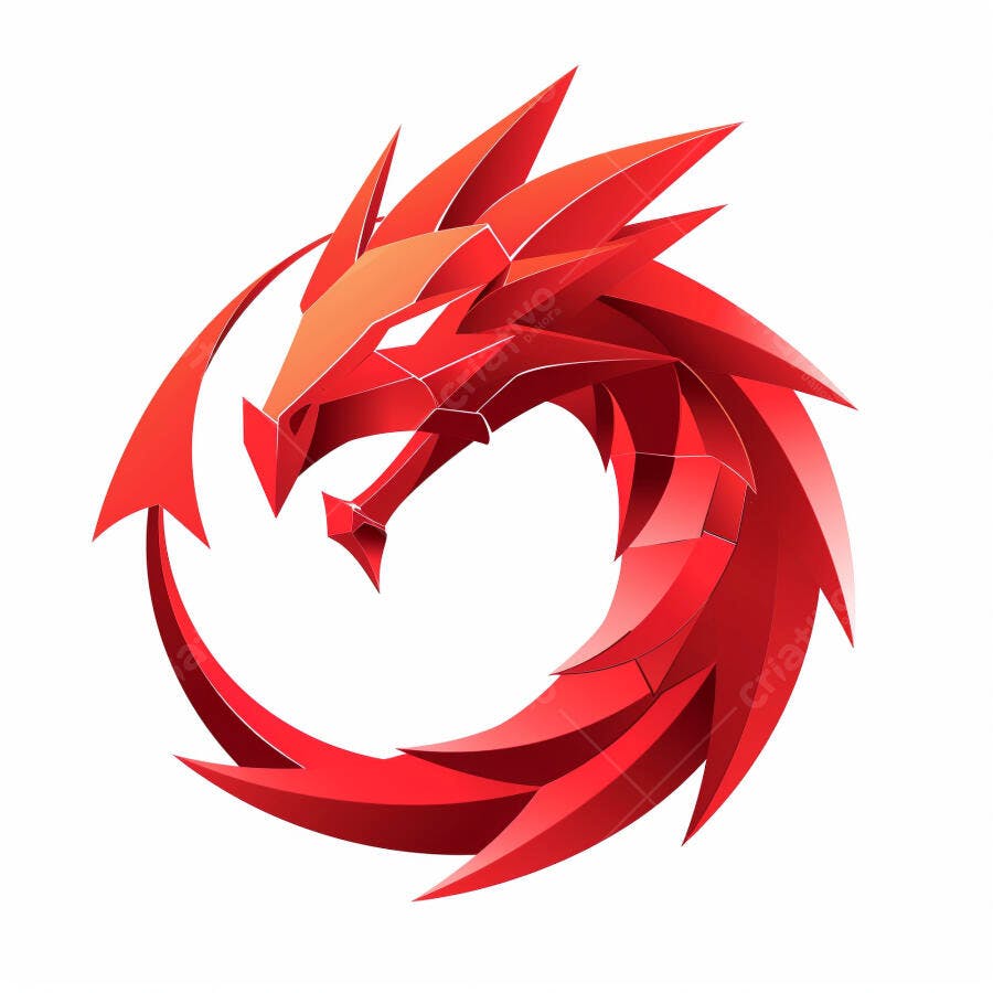 Dragão vermelho geométrico logo digital forma circular
