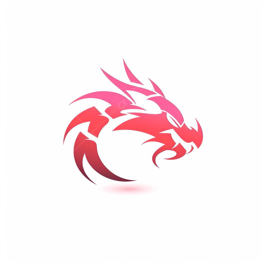 Dragão estilizado logo vetor em tons de rosa e vermelho em fundo branco