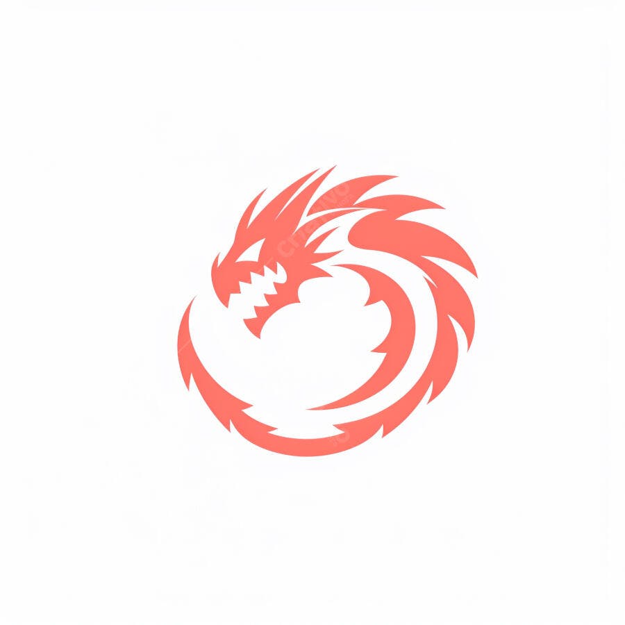 Dragão estilizado vermelho coral logo circular vetor moderno