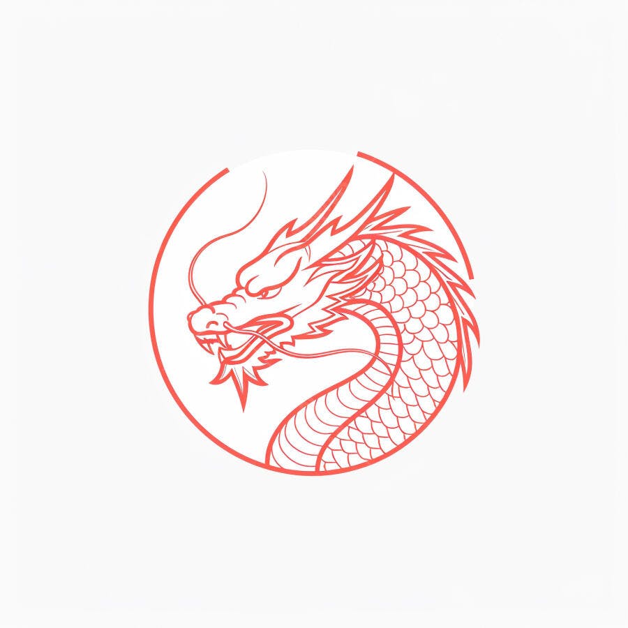 Dragão chinês vermelho ícone em círculo branco minimalista