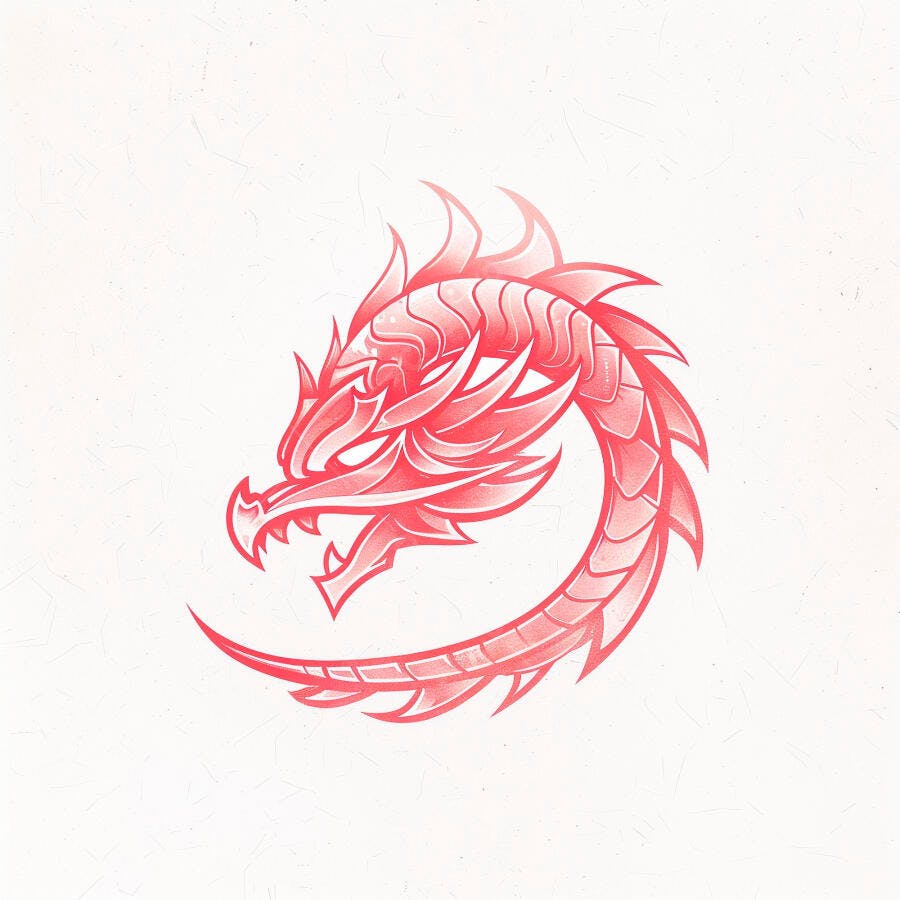 Dragão vermelho estilizado em ilustração digital com fundo branco
