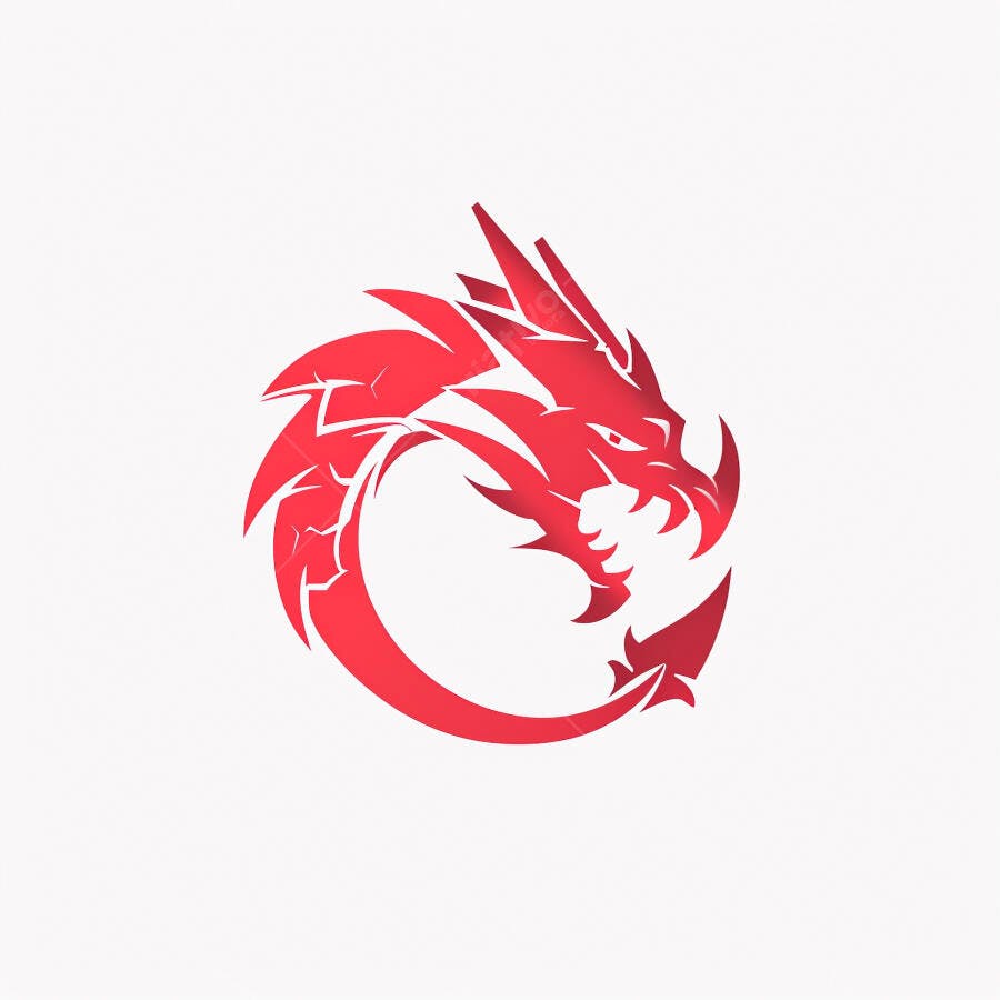 Dragão vermelho estilizado logo circular com brilho digital