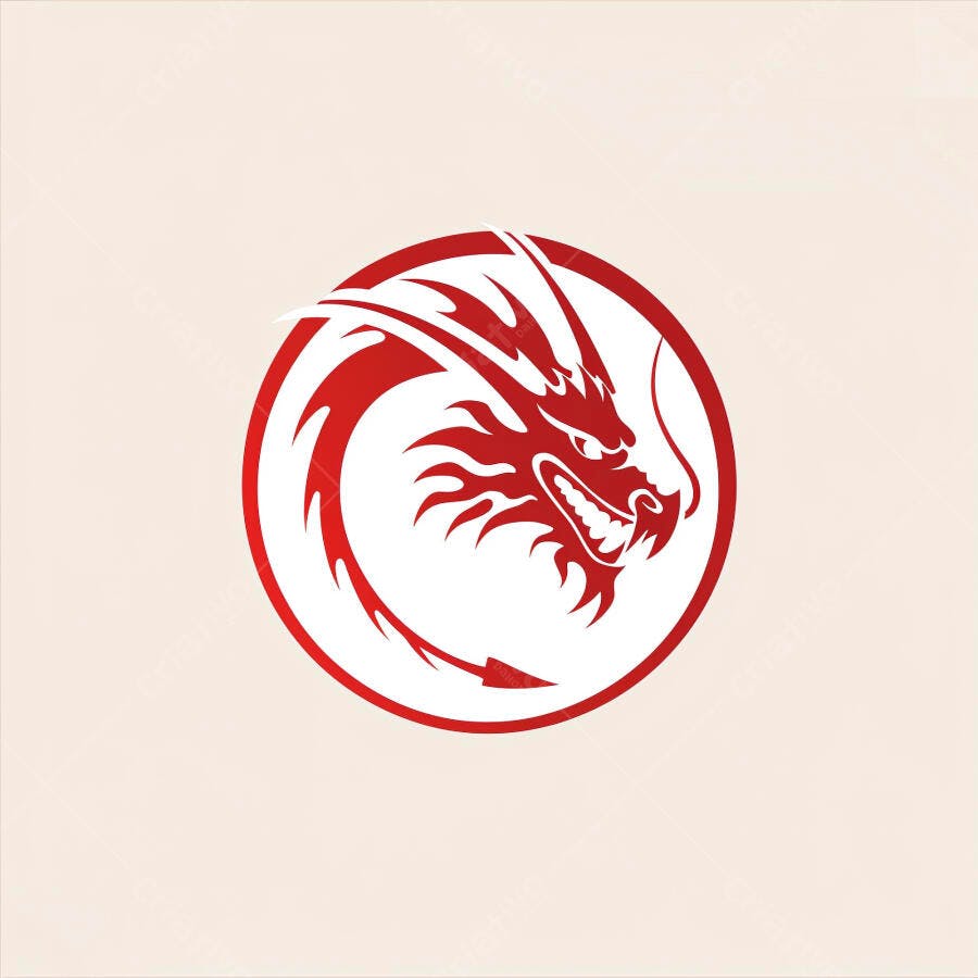 Dragão vermelho em círculo logo minimalista símbolo asiático design moderno