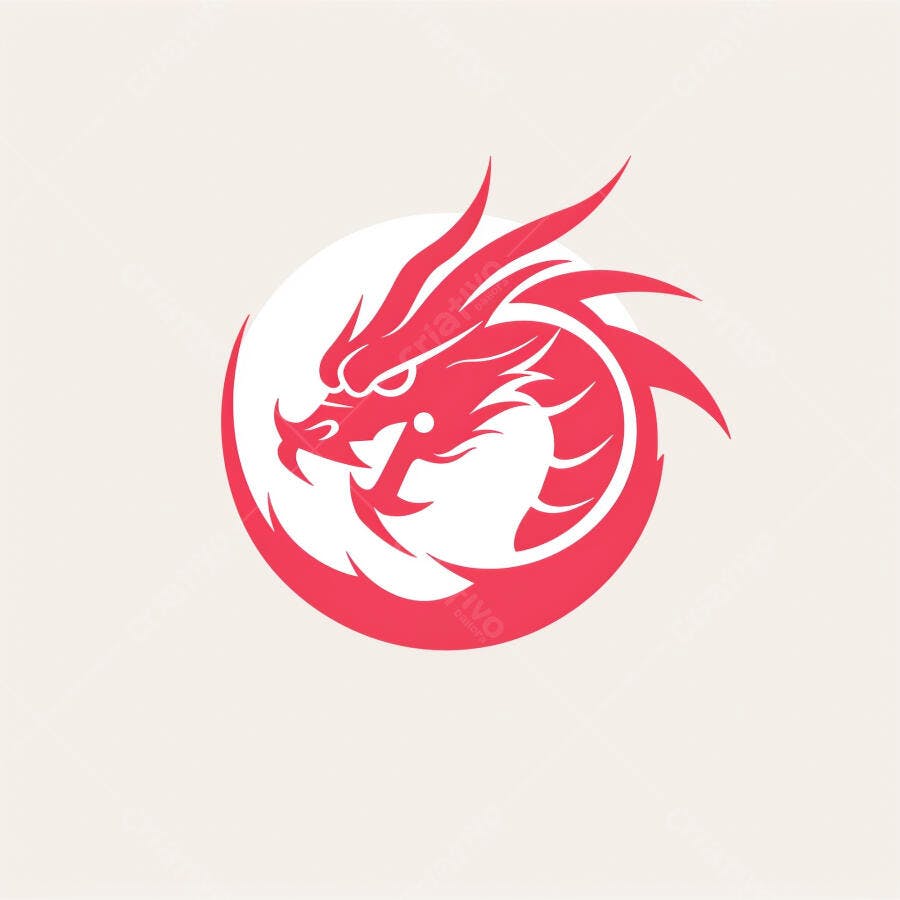 Dragão estilizado vermelho em círculo branco logo moderno