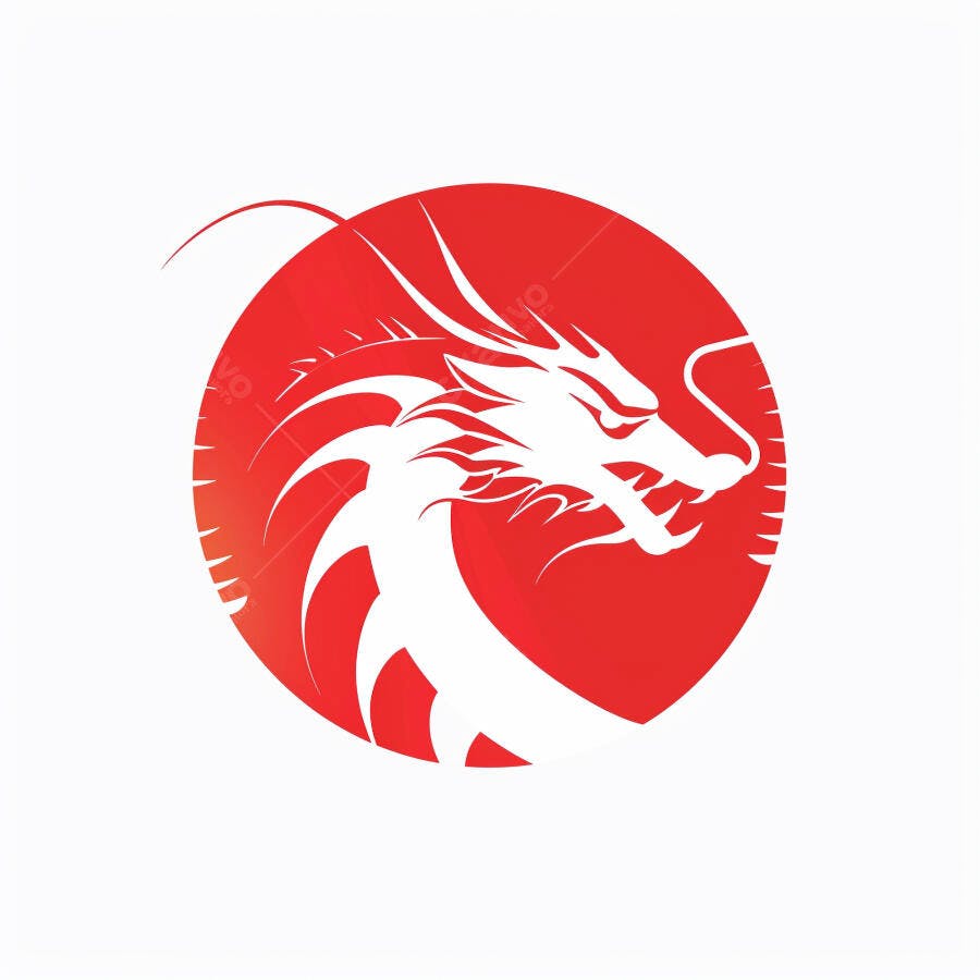 Dragão oriental branco em círculo vermelho símbolo de poder e cultura