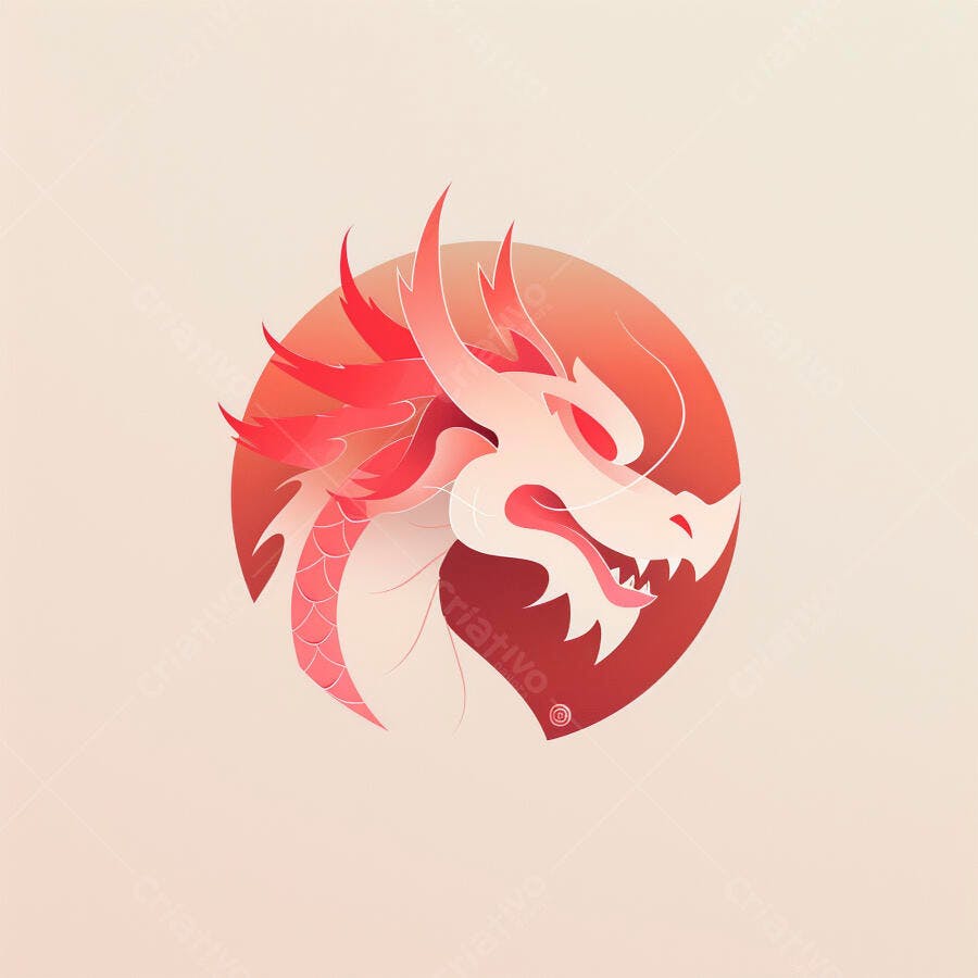 Ilustração de dragão vermelho asiático em círculo minimalista