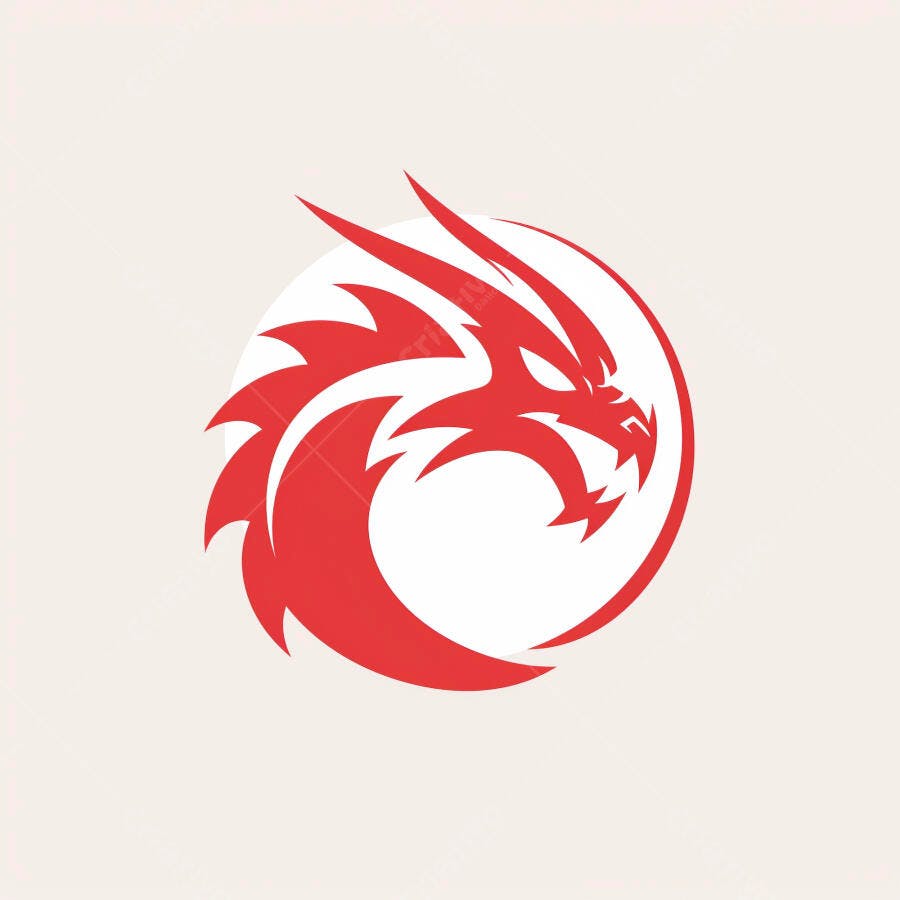Dragão vermelho estilizado em logo circular para marcas de poder e força