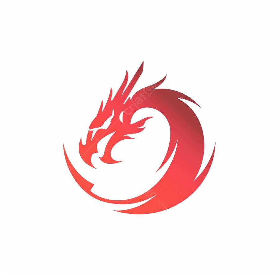 Dragão vermelho estilizado em formato circular logo poderoso