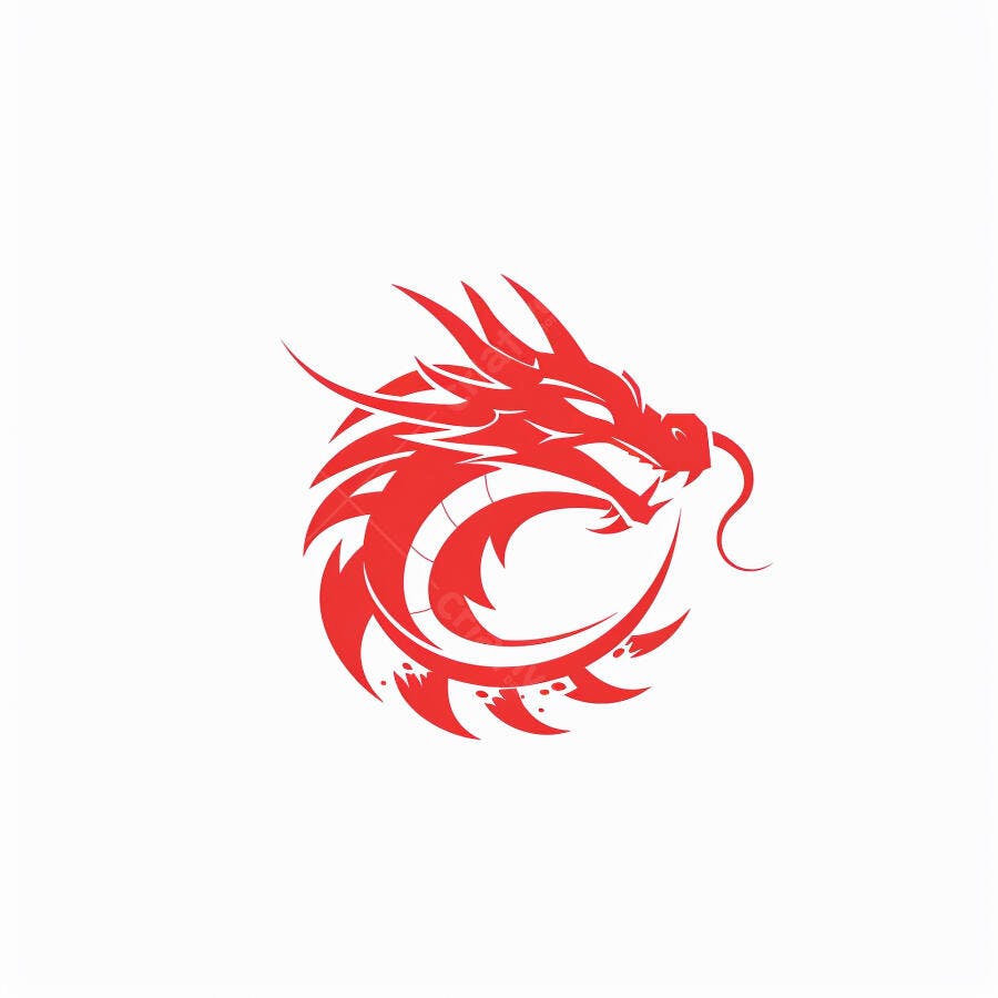 Dragão vermelho estilizado em forma circular logo com inspiração oriental