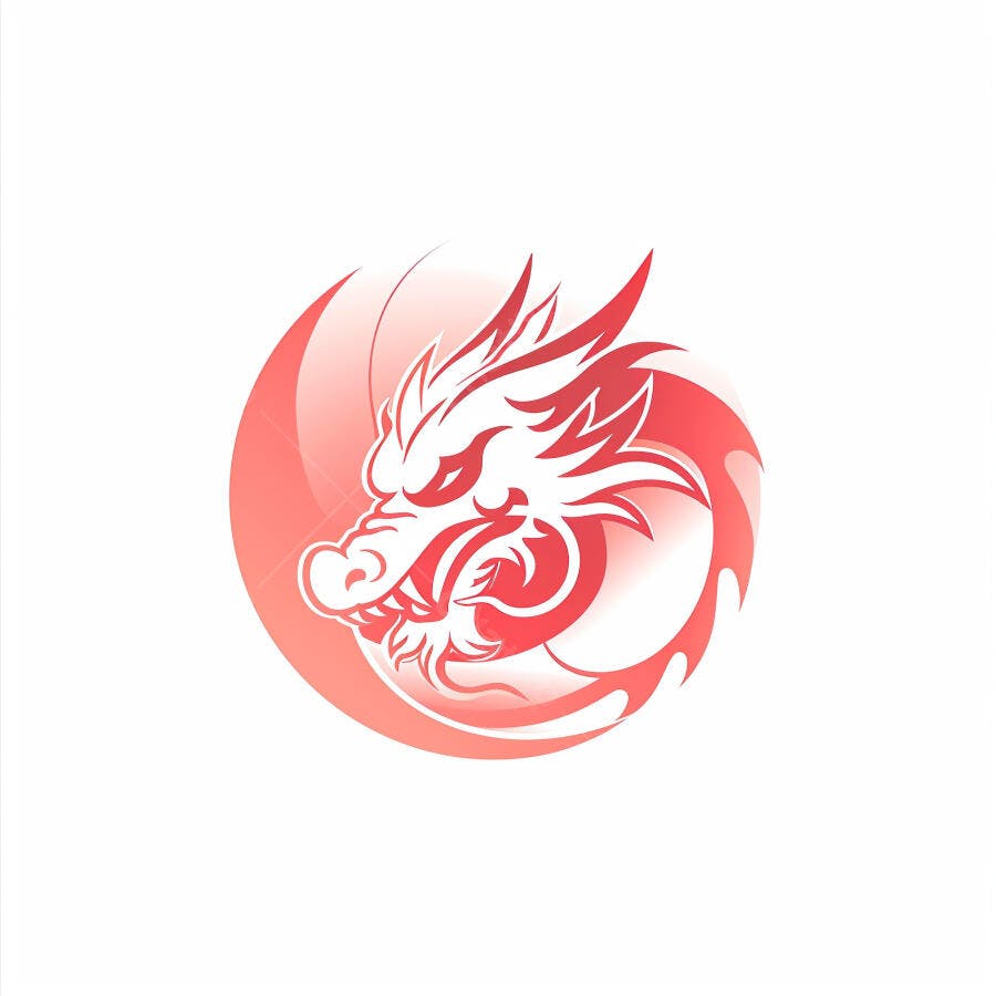Dragão vermelho estilizado cabeça em logo com aura poderosa