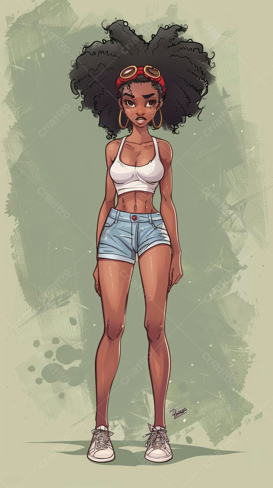 Mulher negra estilosa com afro e óculos em fundo verde