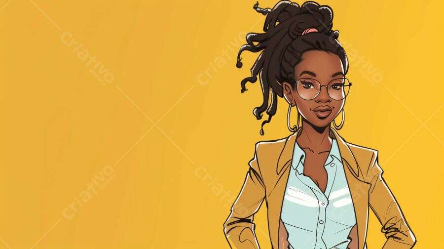 Mulher negra confiante profissional com óculos blazer amarelo ilustração