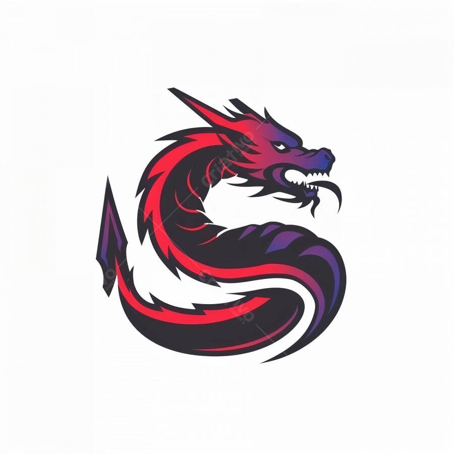 Dragão estilizado vermelho e preto logo gaming com feições agressivas