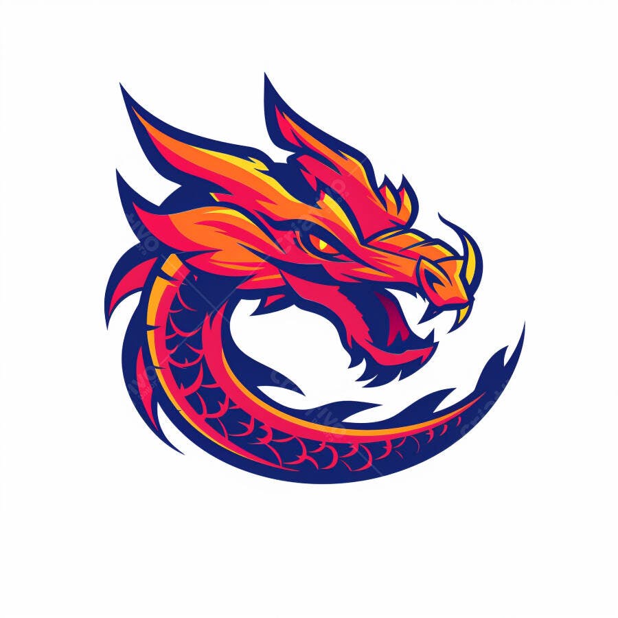 Dragão agressivo em cores vibrantes para logo de equipe esports