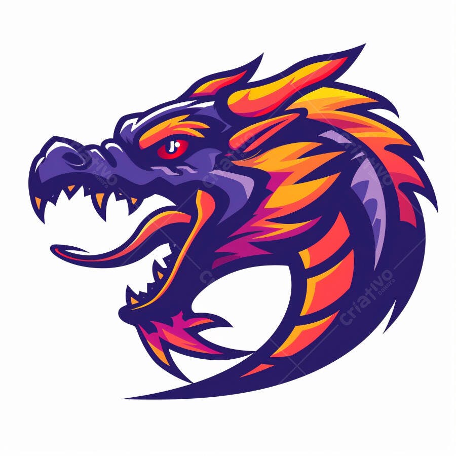 Dragão roxo e laranja ilustração de mascote ou logo esportivo