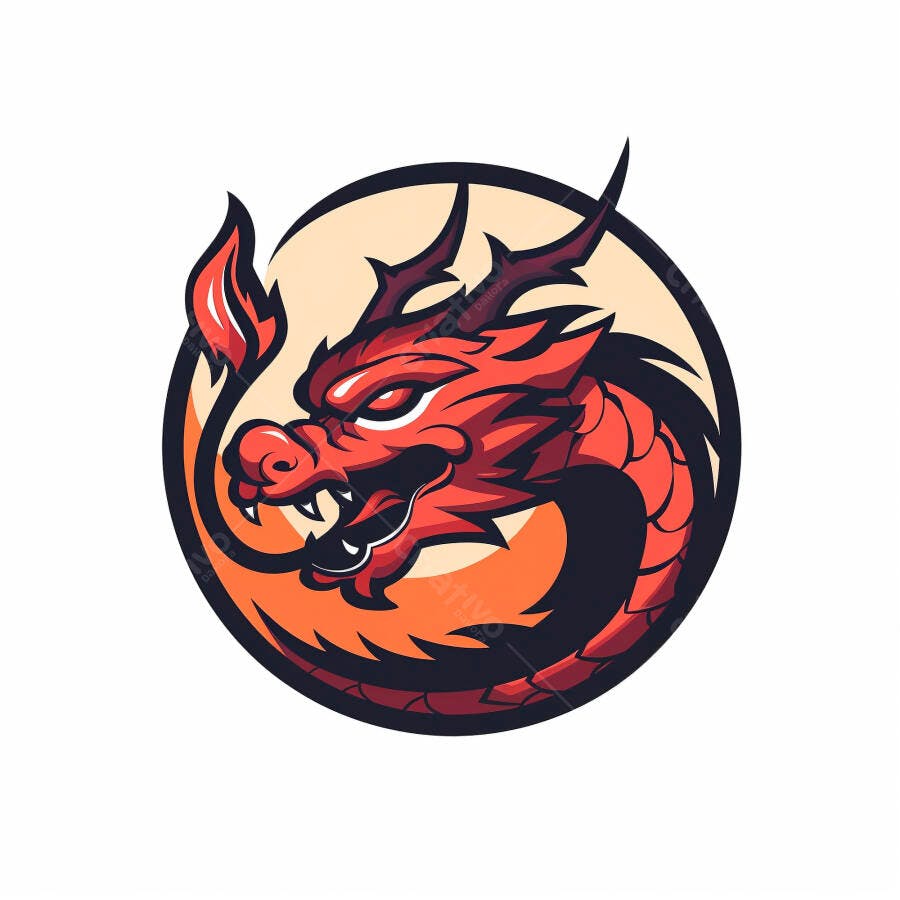 Dragão vermelho feroz logo e-sports em círculo mascote gaming