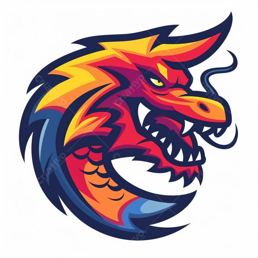 Dragão feroz em estilo mascote com cores vibrantes para eSports