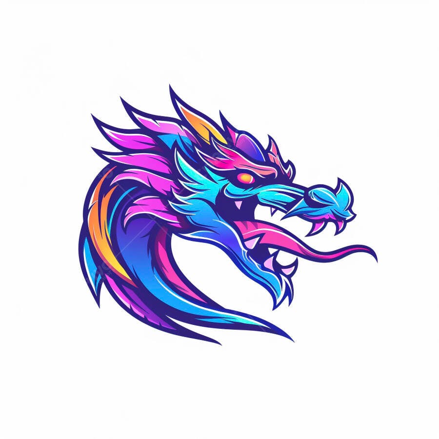 Dragão cabeça vibrante neon estilo esports ilustração moderna
