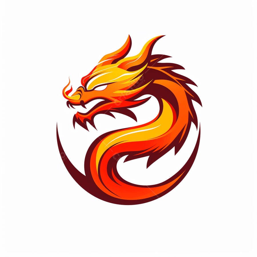 Dragão ícone laranja e vermelho com chifres em logo moderno
