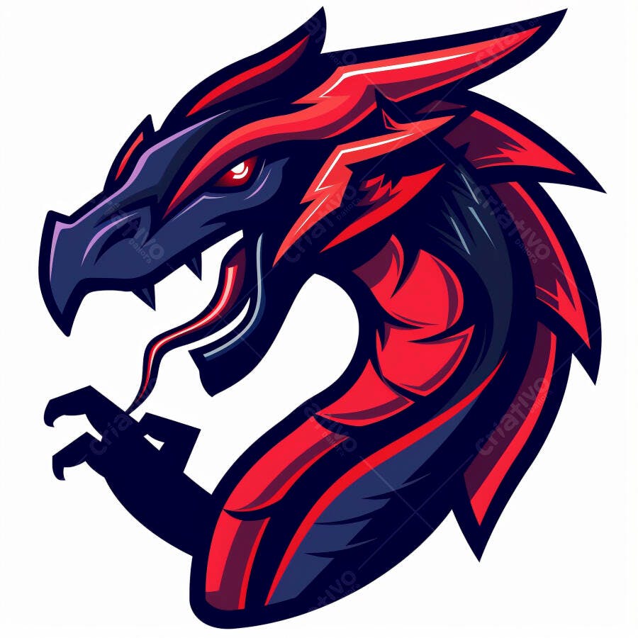 Dragão feroz azul e vermelho ilustração de mascote para esports