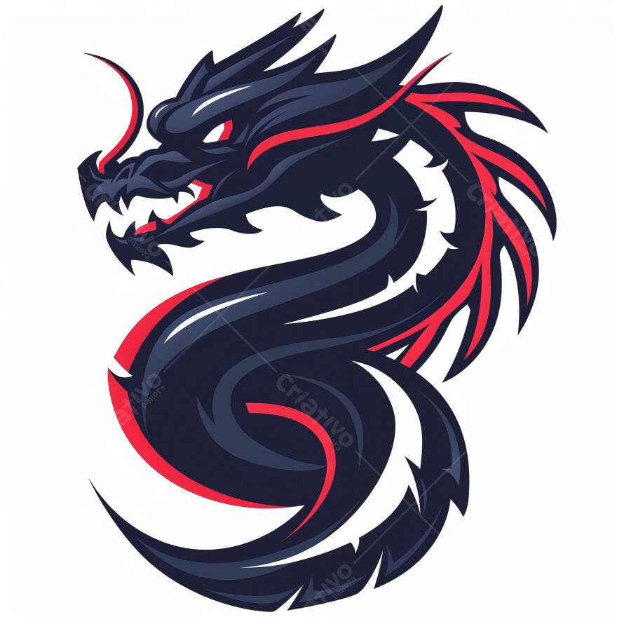 Dragão feroz preto e vermelho ilustração estilo logo gamer e-sports
