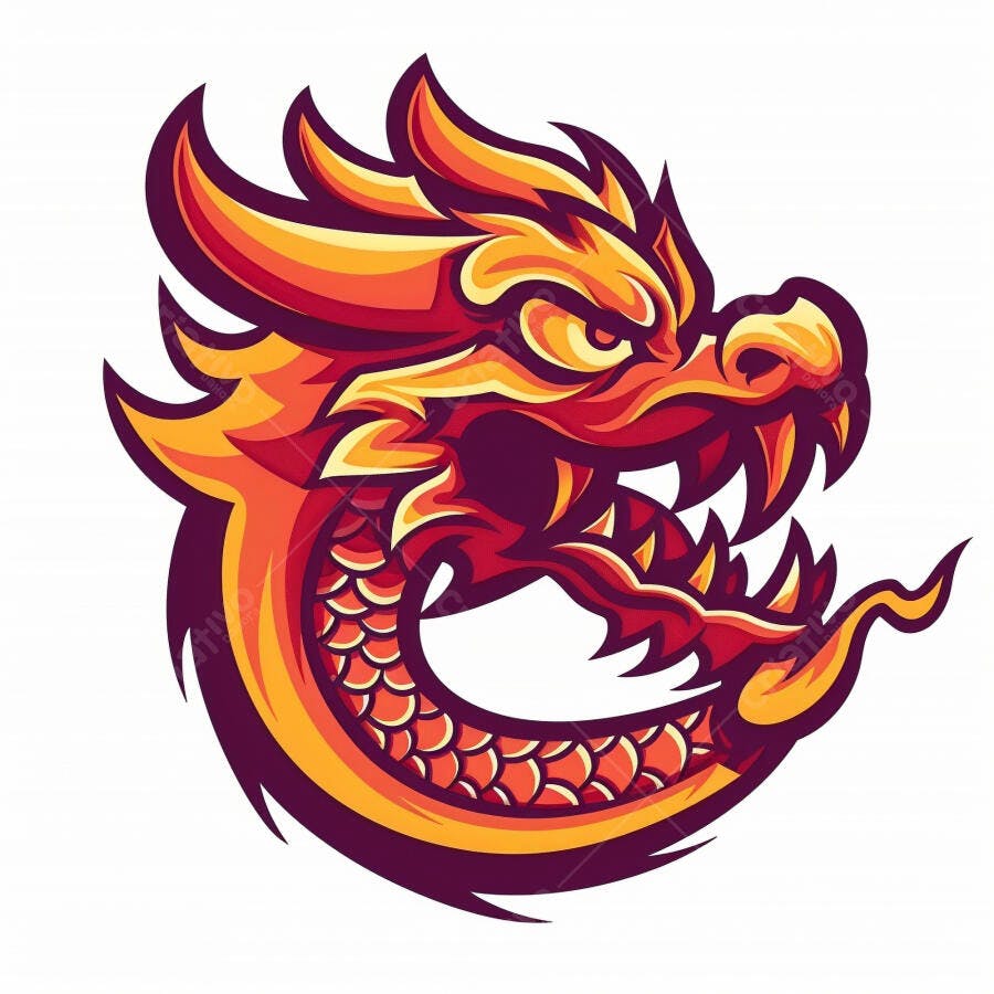 Dragão feroz estilizado cores quentes mascote design