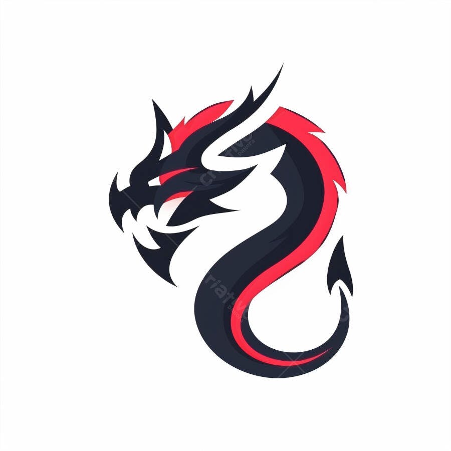 Dragão estilizado preto e vermelho logo mascote para esports gaming e marcas