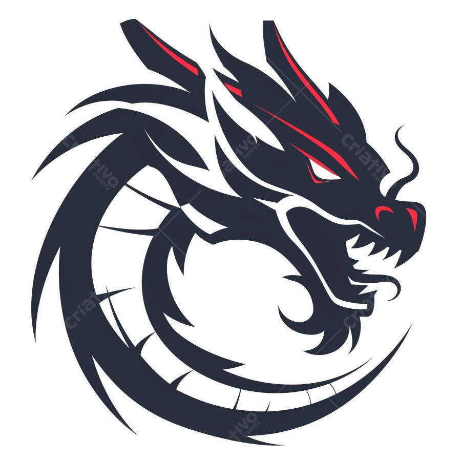 Dragão estilizado agressivo preto e vermelho para logo de esportes
