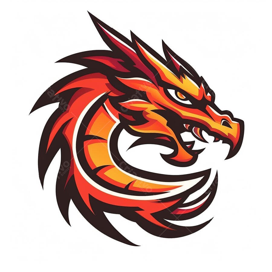 Dragão vermelho e laranja feroz ilustração para logotipo de esports