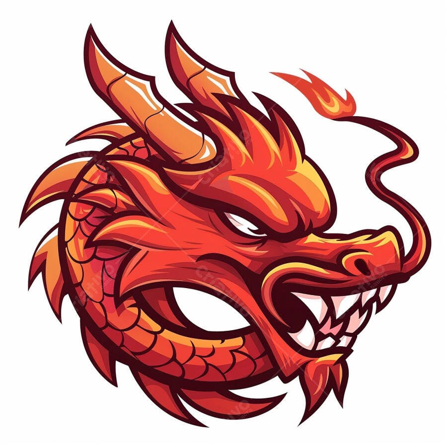 Dragão vermelho feroz em estilo de desenho animado oriental