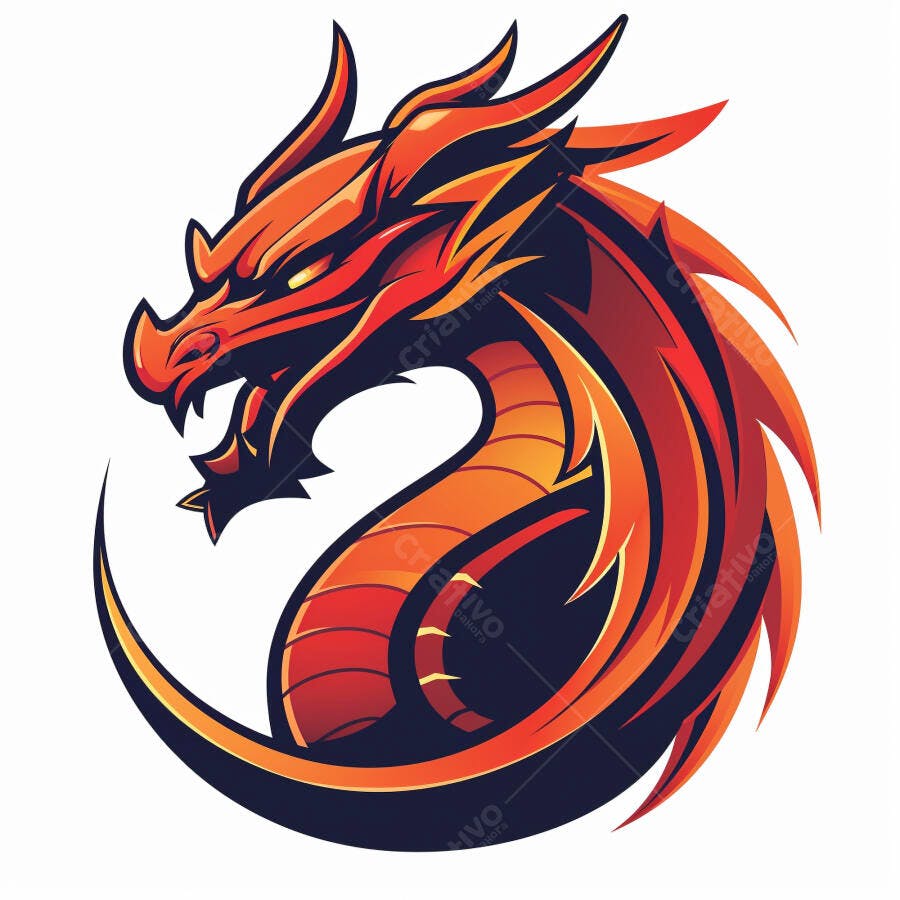 Dragão vermelho laranja estilizado logo e-sports feroz