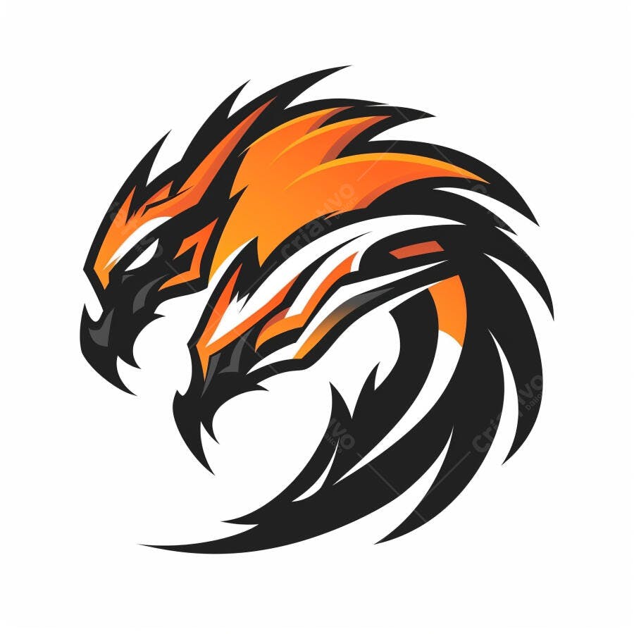Logo de duas cabeças de dragão preto e laranja estilo esport agressivo