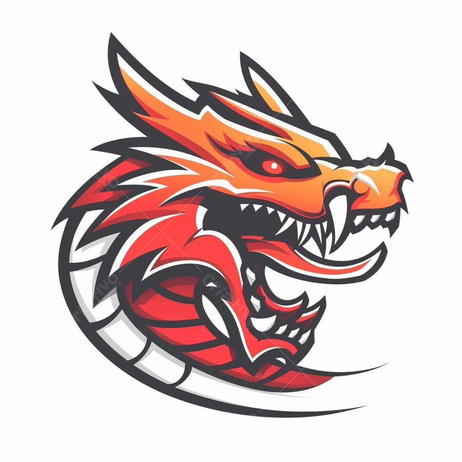 Dragão furioso com olhos vermelhos ilustração estilo e-sports