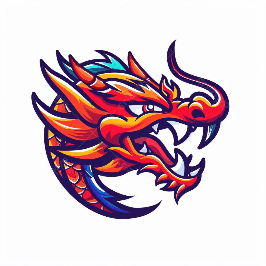 Cabeça de dragão chinês com cores vibrantes estilo mascote ilustração