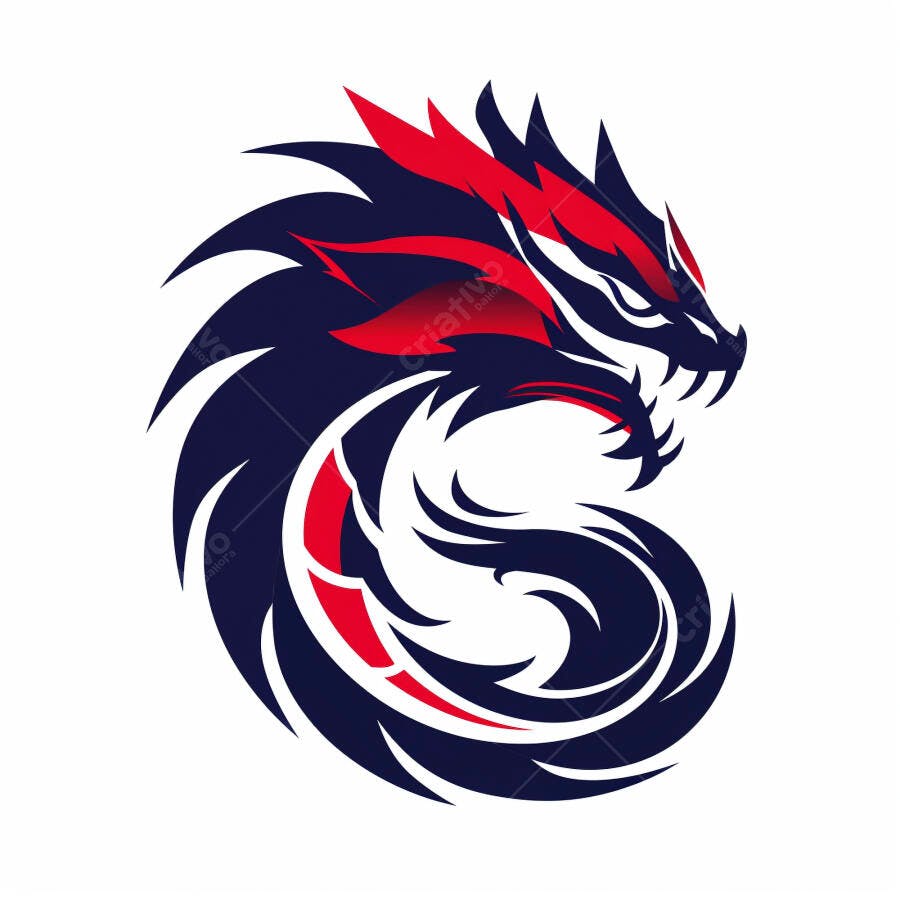 Dragão feroz azul e vermelho ilustração vetor logo